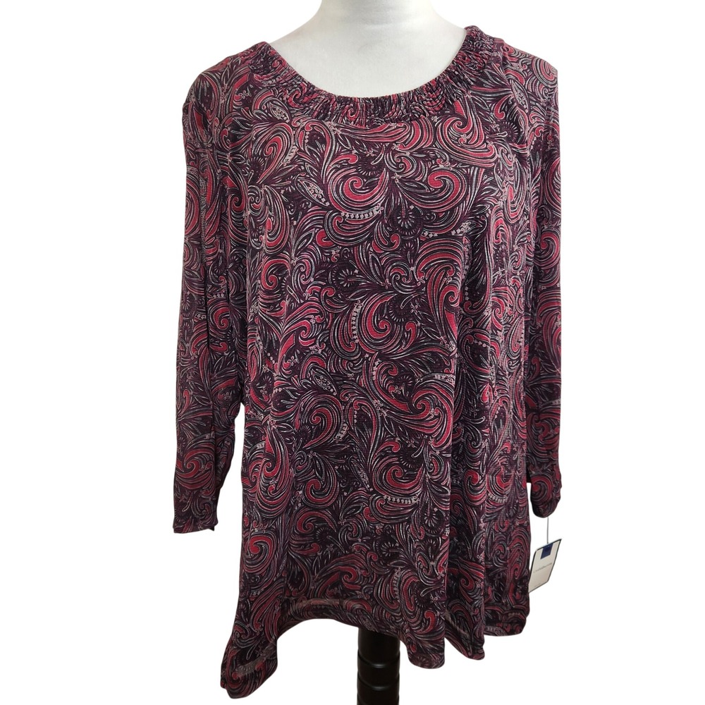 Croft & Barrow Paisley Print Long‎ Sleeve Top Blouse Tunic Womens Plus Size 2X